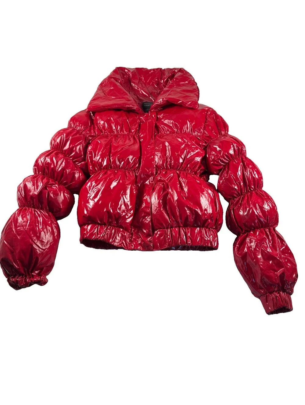Forever 21  Full Zip-Up Shiny Pink Puffer Jacket Women S